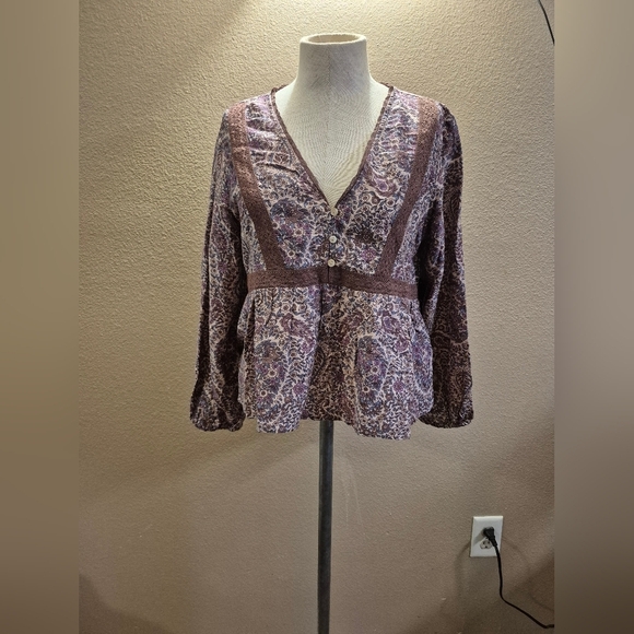 Lucky Brand Purple and Blue Floral Lace Top - Picture 2 of 8